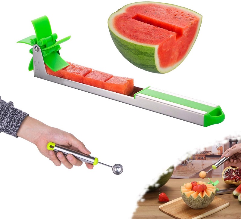 Watermelon Windmill Cutter Slicer, YIDADA Stainless Steel Shape Fruit Tools Quickly Cut Tool Kitchen Gadgets with Melon Scoop