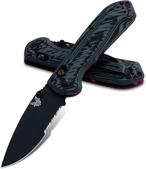Benchmade - Freek 560SBK-1, Drop-Point Blade, Serrated Edge, Coated Finish, Black/Grey G10 Handle, Made in the USA