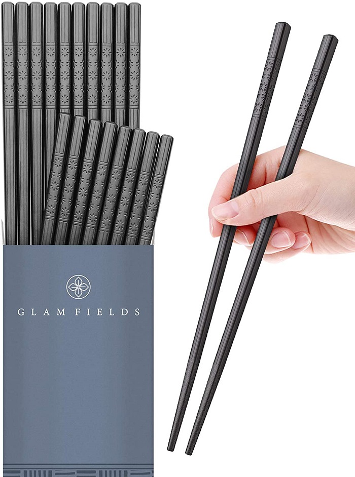 #1 Glamfields 10 Pairs Fiberglass Reusable Chopsticks