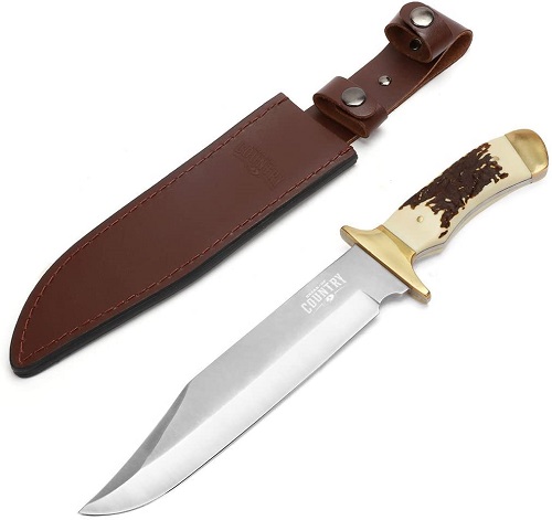 MOSSY OAK 14-inch Bowie Knife Stainless Steel Fixed Blade Full Tang Handle with Leather Sheath