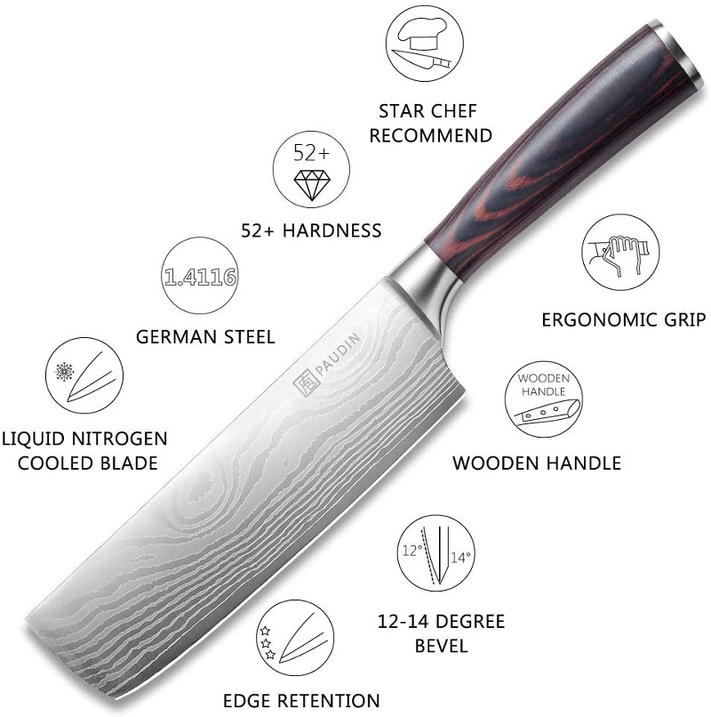 Nakiri Knife - PAUDIN Razor Sharp Meat Cleaver 7 inch High Carbon German Stainless Steel Vegetable Kitchen Knife, Multipurpose Asian Chef Knife for Home and Kitchen with Ergonomic Handle