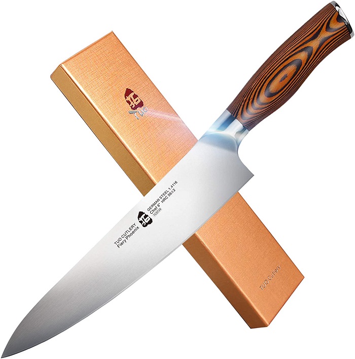 TUO Chef Knife- Kitchen Chef’s Knife - Gyuto Knife - German Stainless Steel Cutlery - Pakkawood Handle - Gift Box Included - 8” - Fiery Series
