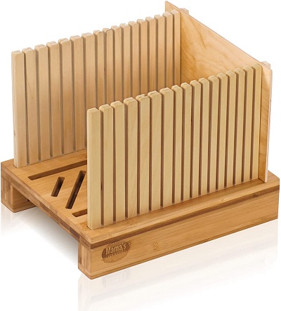 Bamboo Bread Slicer for Homemade Bread Loaf. Adjustable Width Bread Slicing Guides. Sturdy Wooden Bread Cutting Board