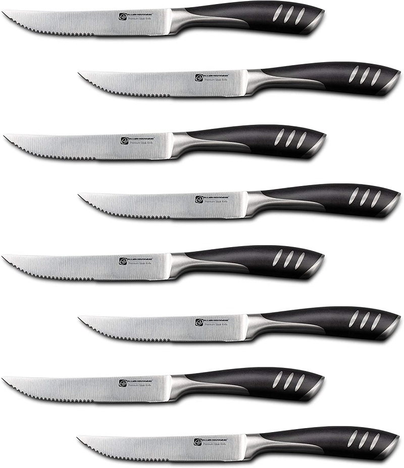 Premium 8-Piece German High Carbon Stainless Steel Steak Knife Set, Double Forged Full Tang Kitchen Dinner Steak Knives